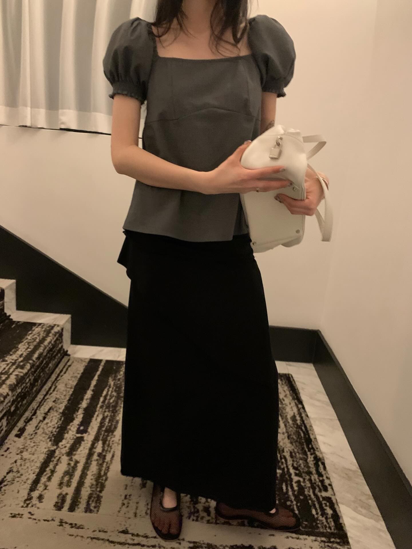 한국 chic 프랑스식 품격 광장 칼라 캐주얼 미니멀리즘 뒤로 나비 넥타이 거품 소매 셔츠 맨위 상세 이미지 8