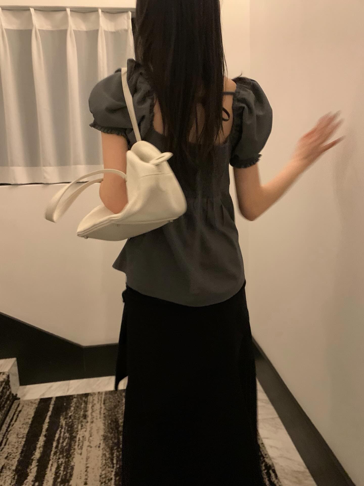 한국 chic 프랑스식 품격 광장 칼라 캐주얼 미니멀리즘 뒤로 나비 넥타이 거품 소매 셔츠 맨위 상세 이미지 9
