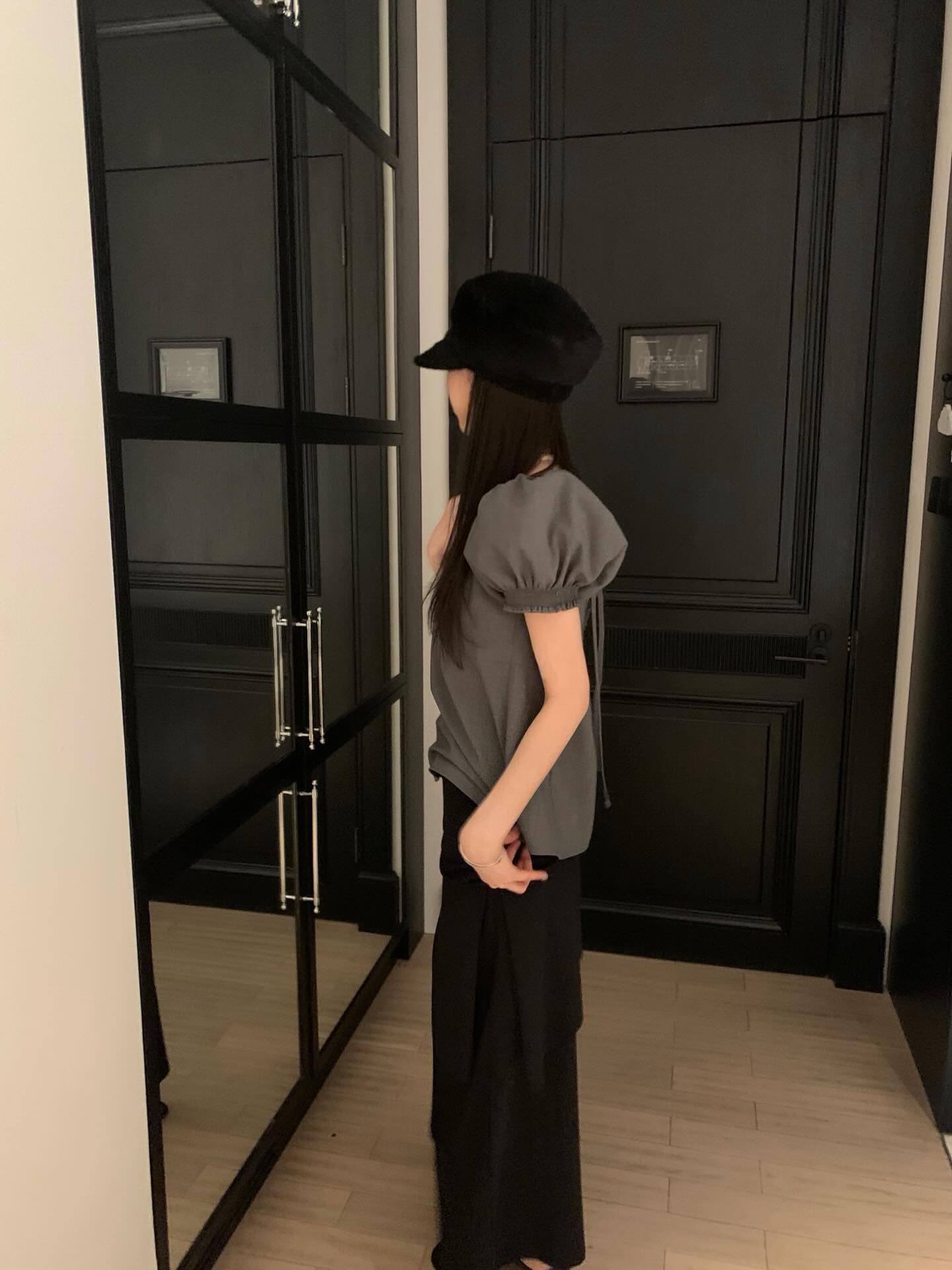 한국 chic 프랑스식 품격 광장 칼라 캐주얼 미니멀리즘 뒤로 나비 넥타이 거품 소매 셔츠 맨위 상세 이미지 12