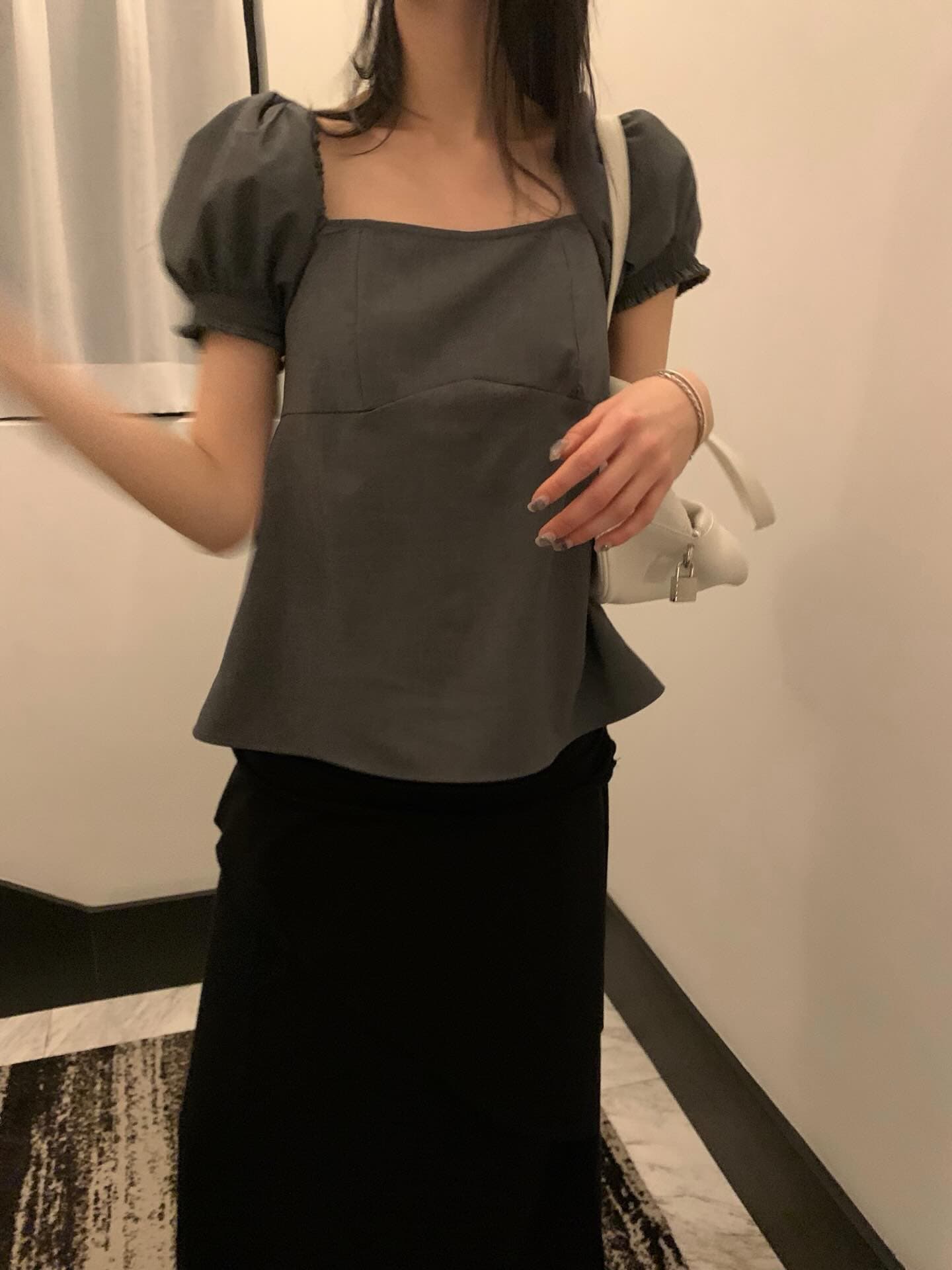 한국 chic 프랑스식 품격 광장 칼라 캐주얼 미니멀리즘 뒤로 나비 넥타이 거품 소매 셔츠 맨위 상세 이미지 13