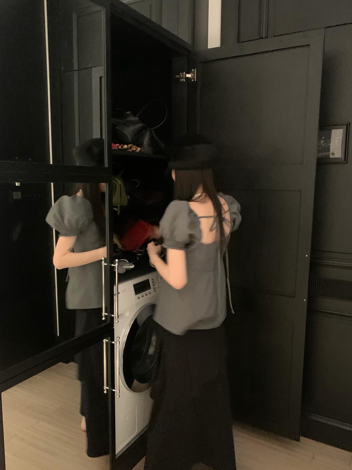 한국 chic 프랑스식 품격 광장 칼라 캐주얼 미니멀리즘 뒤로 나비 넥타이 거품 소매 셔츠 맨위 상세 이미지 15