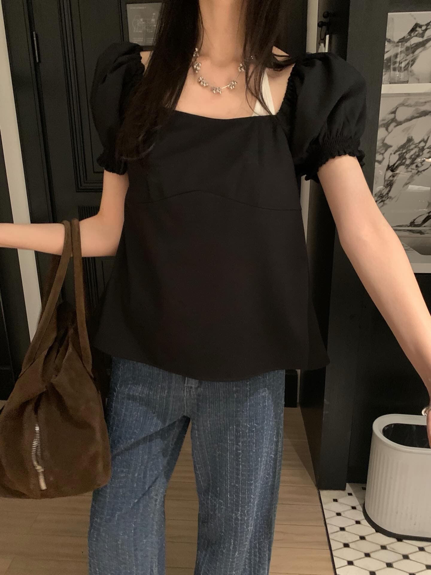 한국 chic 프랑스식 품격 광장 칼라 캐주얼 미니멀리즘 뒤로 나비 넥타이 거품 소매 셔츠 맨위 상세 이미지 20