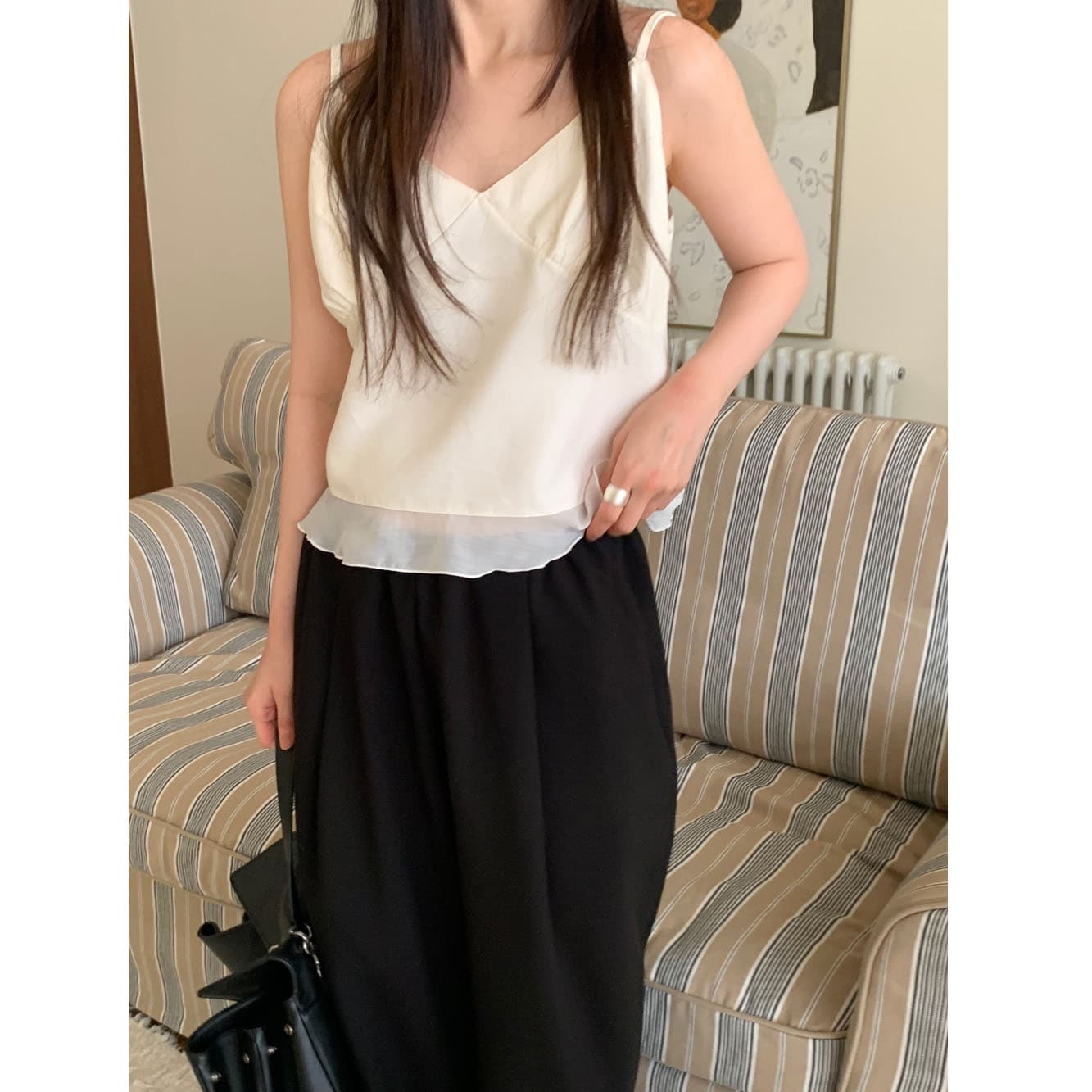 한국 chic 봄 여름 스택 Pleat 측면 다용도 스택 착용 캐미솔 이미지 2