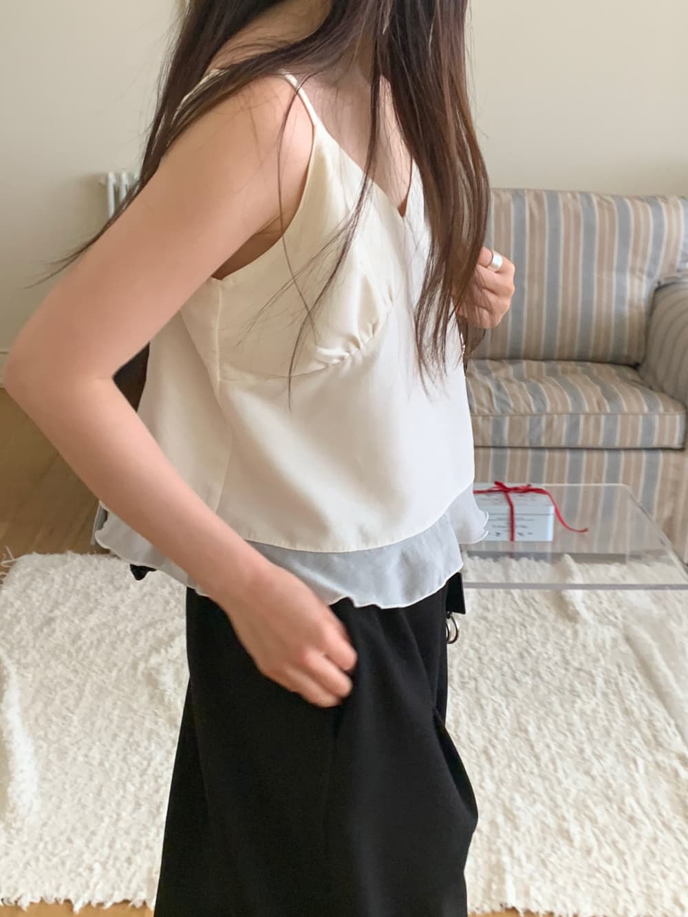 한국 chic 봄 여름 스택 Pleat 측면 다용도 스택 착용 캐미솔 상세 이미지 3