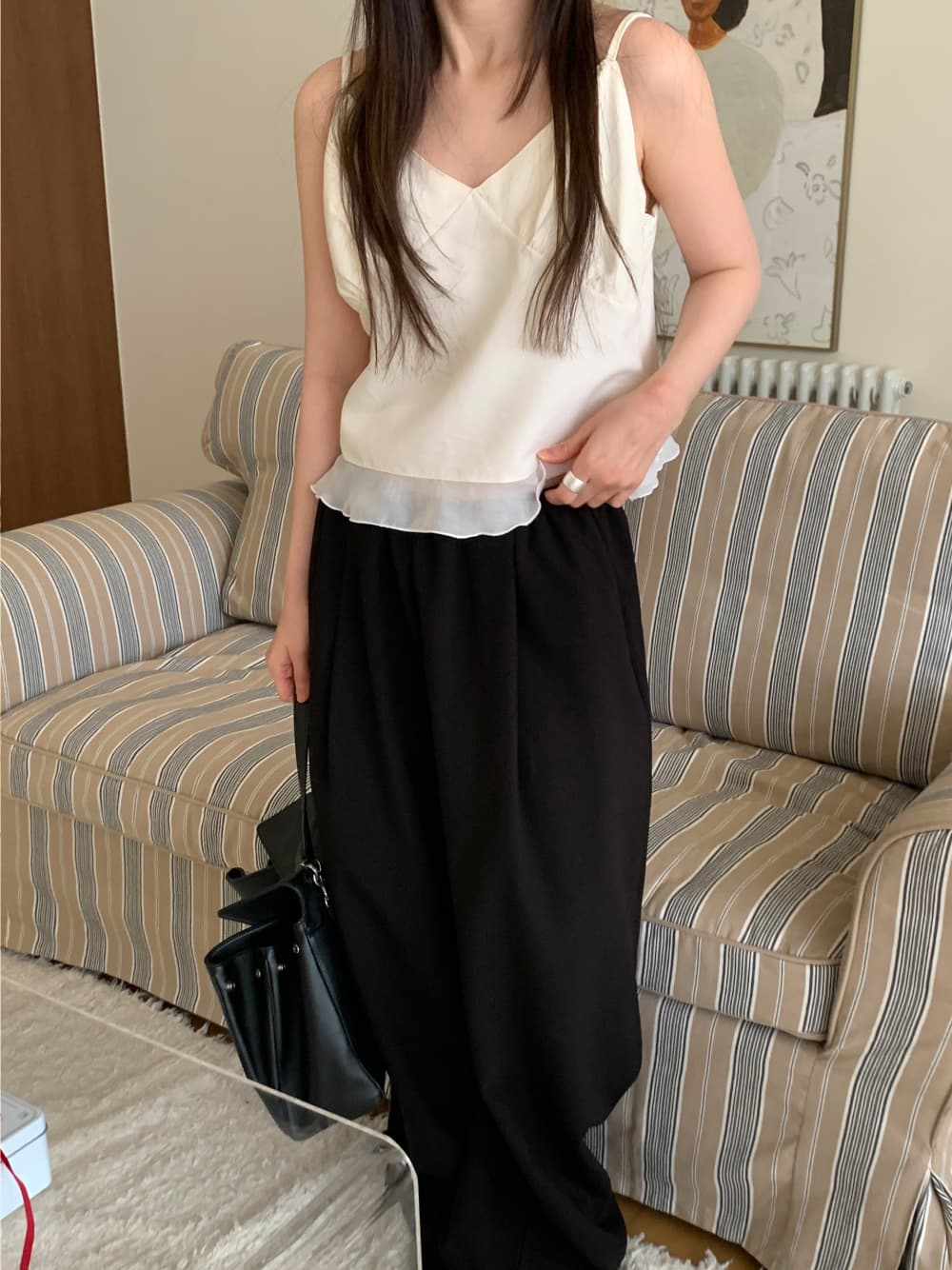한국 chic 봄 여름 스택 Pleat 측면 다용도 스택 착용 캐미솔 상세 이미지 4