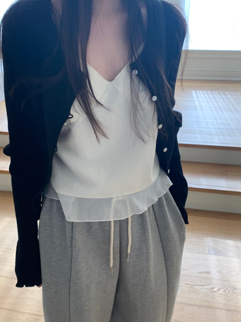 한국 chic 봄 여름 스택 Pleat 측면 다용도 스택 착용 캐미솔 상세 이미지 6