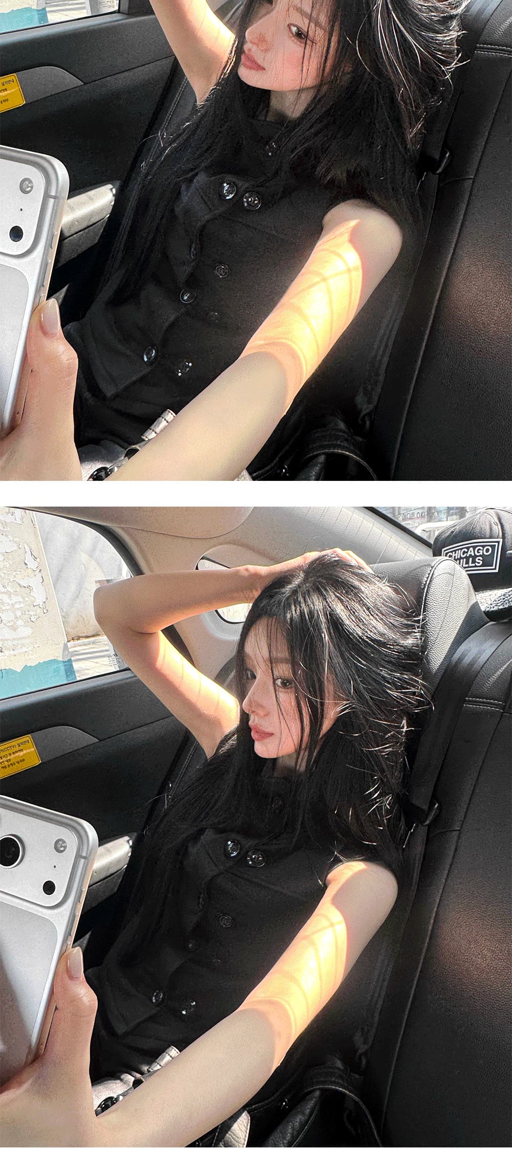 한국 고대 조기 한 부서 핫걸 스탠드 칼라 이중 버튼 허리 수축 베스트 레트로 민소매 맨위 상세 이미지 1