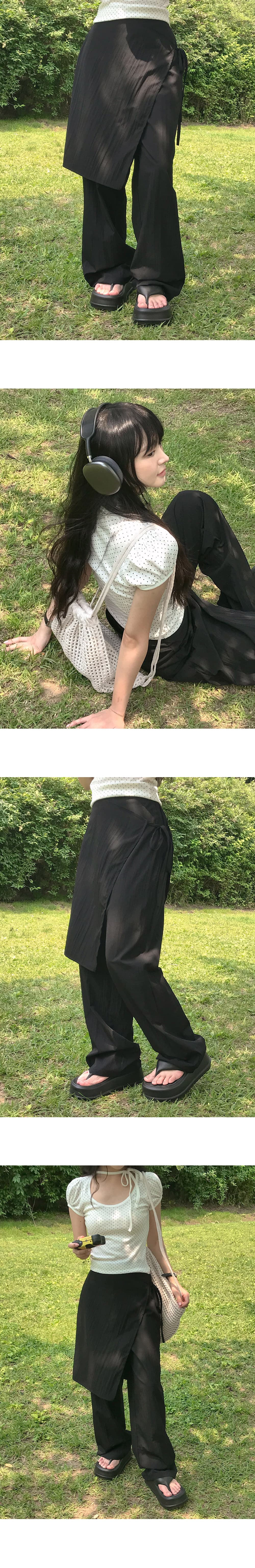 한국 chic 디자인 센스 포장 스타일 치마바지 작은 대중 루즈핏 스트레이트 팬츠 다용도 레이스업 긴 바지 상세 이미지 1