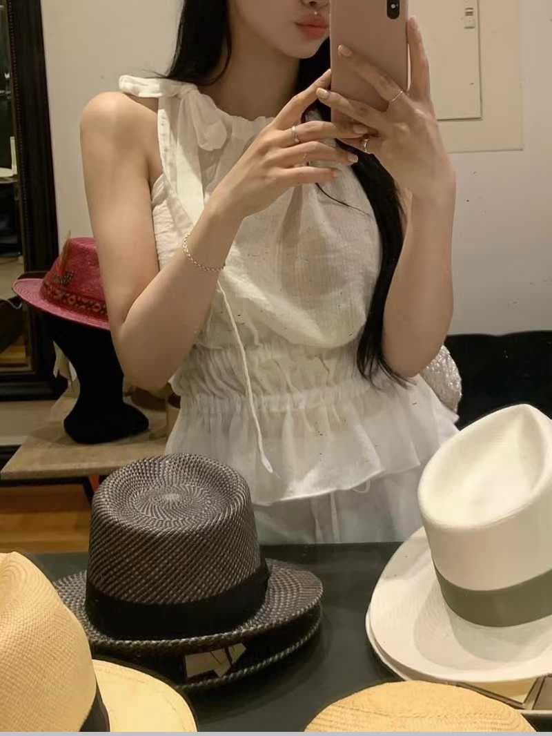 한 부서 프랑스식 품격 나비 넥타이 행침 목 조끼 허리 수축 프릴 민소매 맨위 상세 이미지 3