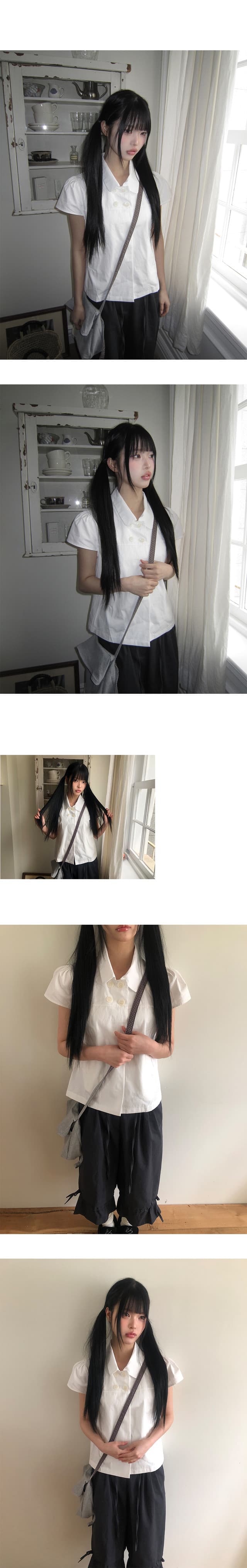 한국 스타일 ins 일본식 소녀 센스 네 단추 여름 레트로 베이비 칼라 캐주얼 반팔 셔츠 맨위 상세 이미지 7