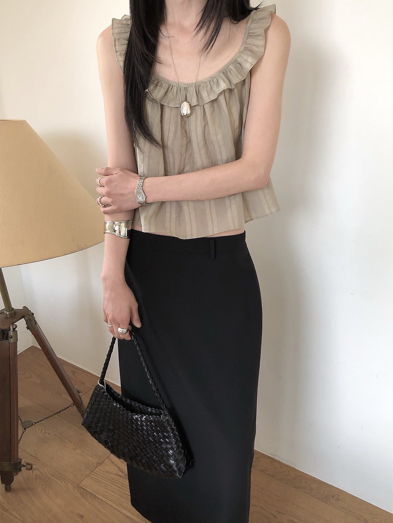 한 부서 부드러운 프릴 질감 센스 작은 셔츠 맨위 루즈핏 민소매 조끼 상세 이미지 10