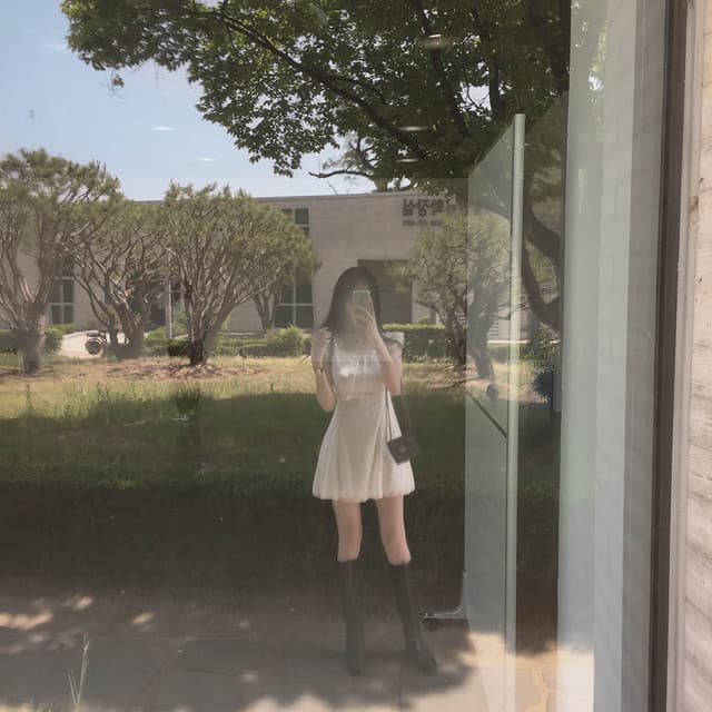 한국 chic 프랑스식 도트 무늬 작은 날다 소매 프릴 레이스 허리 수축 작은 키 쉬폰 드레스 상세 이미지 11