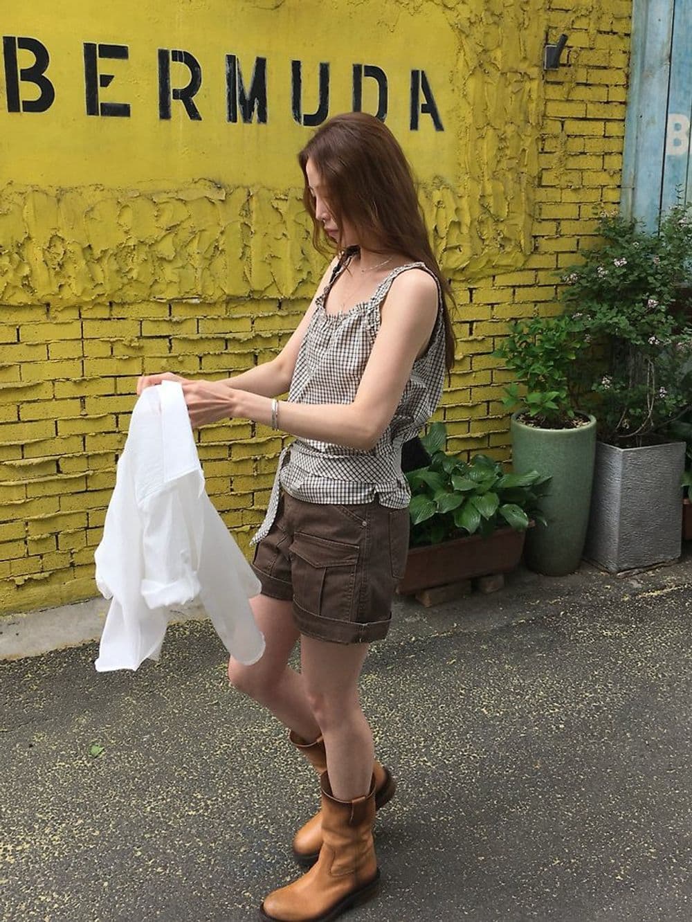한 부서 chic 소녀 프릴 체크무늬 광장 칼라 슬립 허리 수축 스트랩 디자인 센스 외출용 조끼 상세 이미지 24