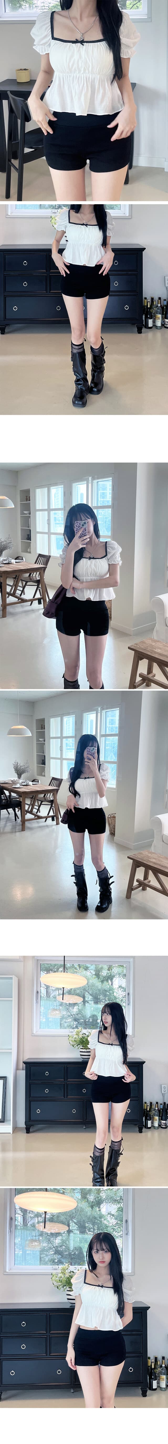 한 부서 순수한 욕망 바람 광장 칼라 거품 소매 쇼트 스타일 맨위 레이스 레이스 나비 매듭 허리 수축 슬림해 보이는 작은 셔츠 상세 이미지 1