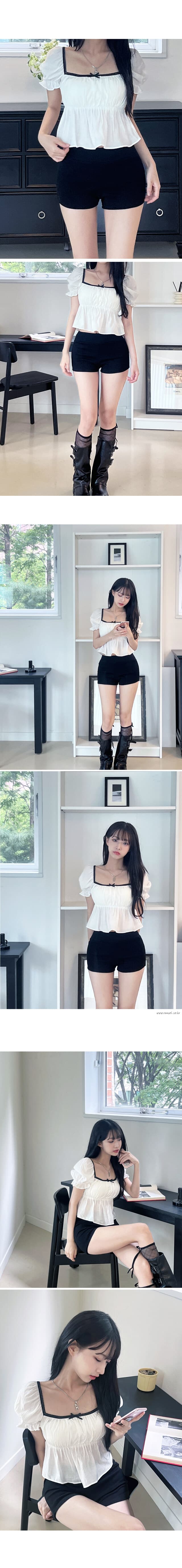 한 부서 순수한 욕망 바람 광장 칼라 거품 소매 쇼트 스타일 맨위 레이스 레이스 나비 매듭 허리 수축 슬림해 보이는 작은 셔츠 상세 이미지 2