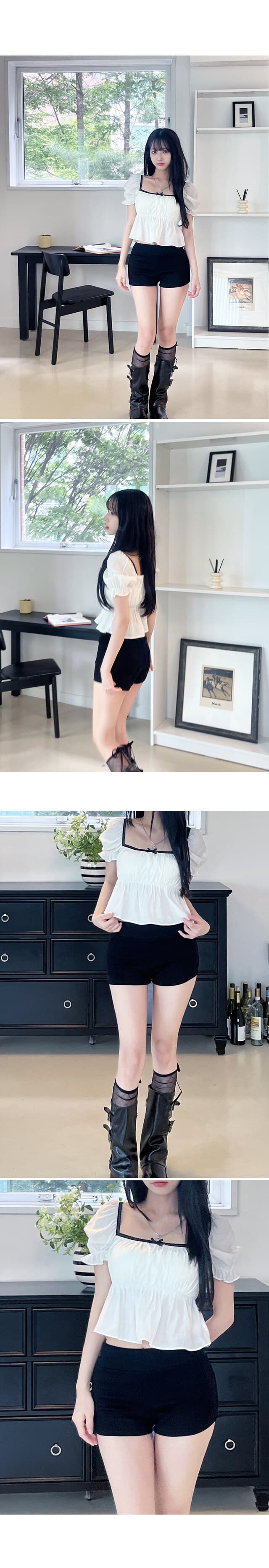 한 부서 순수한 욕망 바람 광장 칼라 거품 소매 쇼트 스타일 맨위 레이스 레이스 나비 매듭 허리 수축 슬림해 보이는 작은 셔츠 상세 이미지 3