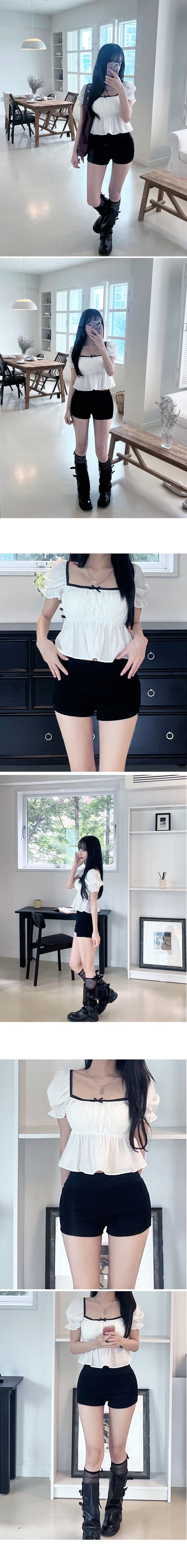 한 부서 순수한 욕망 바람 광장 칼라 거품 소매 쇼트 스타일 맨위 레이스 레이스 나비 매듭 허리 수축 슬림해 보이는 작은 셔츠 상세 이미지 5