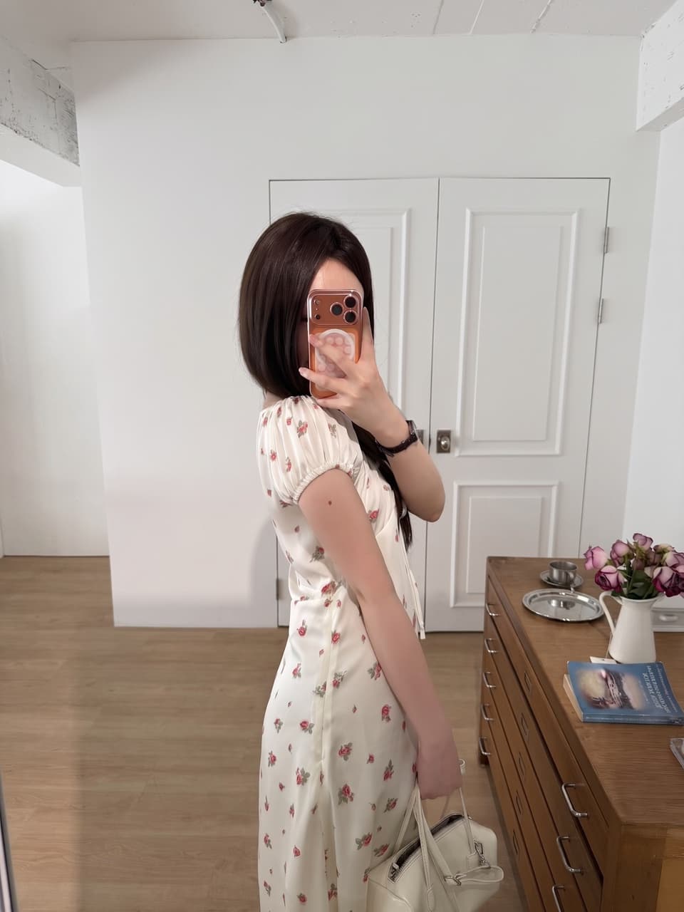 chic 프랑스식 품격 거품 소매 꽃무늬 롱 스커트 레이스업 프린트 오프숄더 휴가 바람 드레스 상세 이미지 3