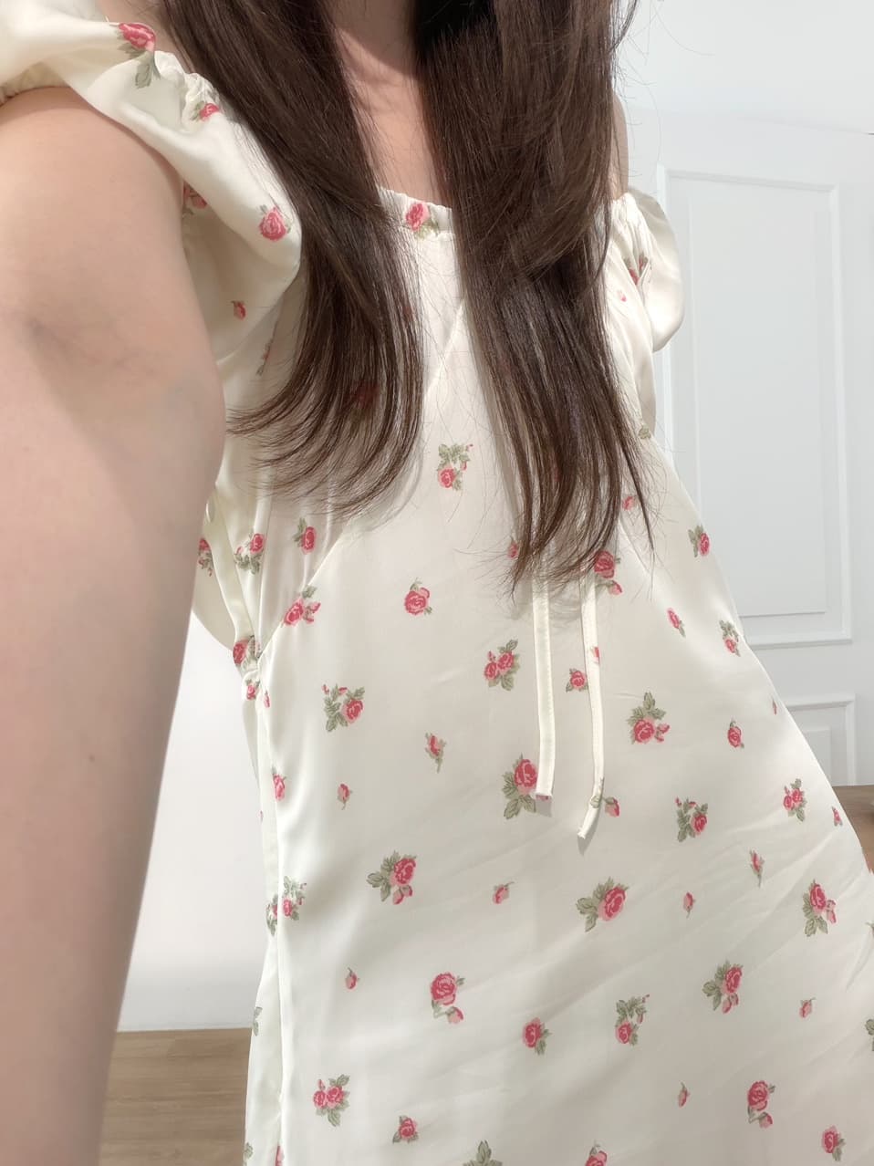 chic 프랑스식 품격 거품 소매 꽃무늬 롱 스커트 레이스업 프린트 오프숄더 휴가 바람 드레스 상세 이미지 4
