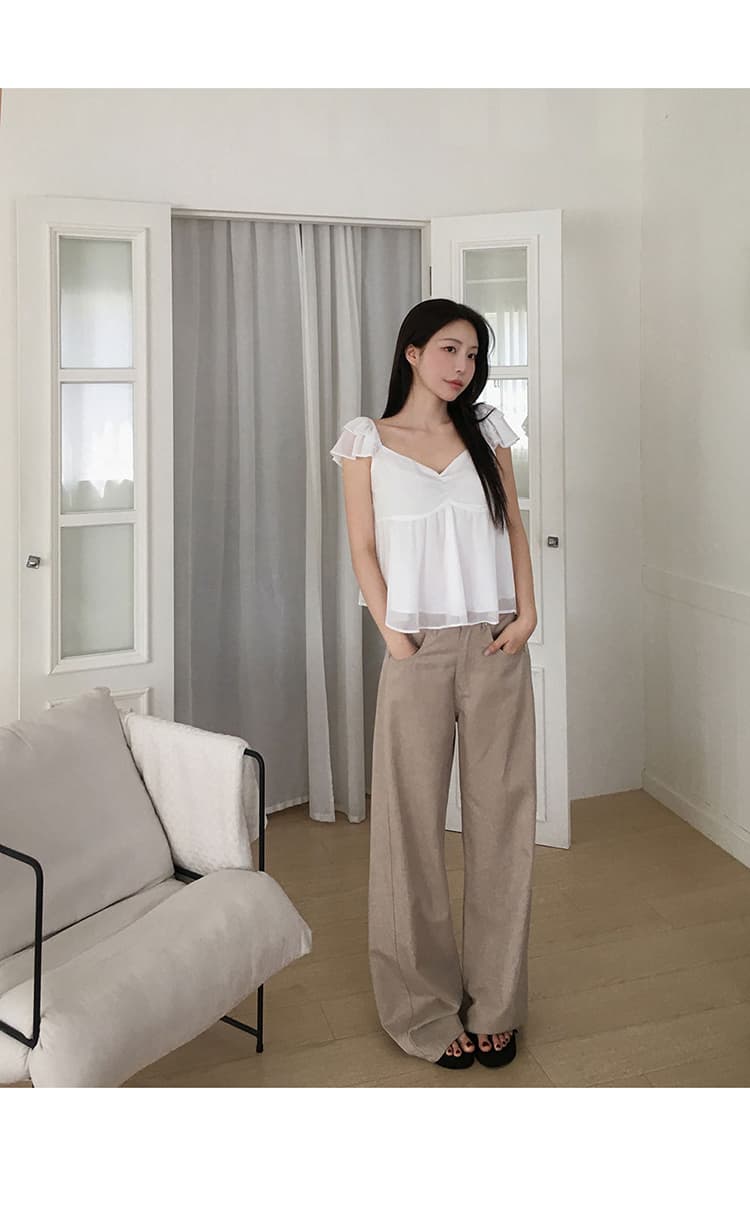 insv 칼라 주름 허리 수축 쉬폰 블라우스 루즈핏 다용도 맨위 민소매 작은 셔츠 상세 이미지 1