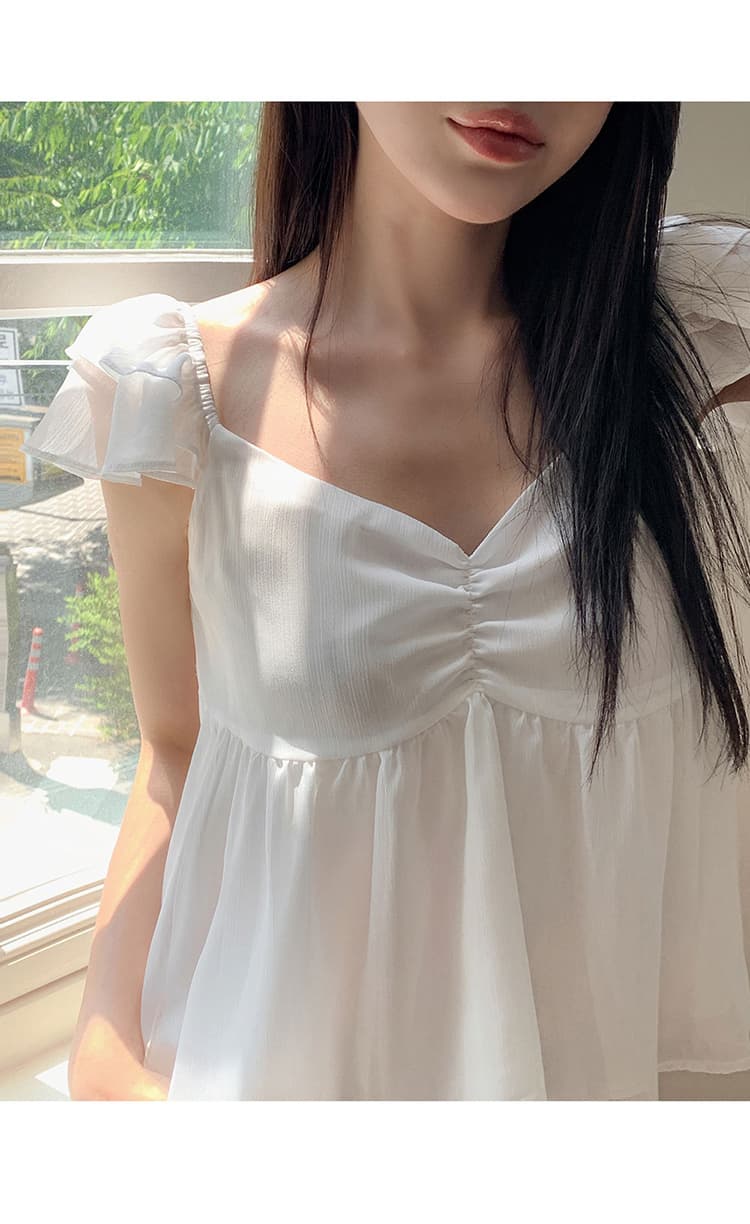 insv 칼라 주름 허리 수축 쉬폰 블라우스 루즈핏 다용도 맨위 민소매 작은 셔츠 상세 이미지 5