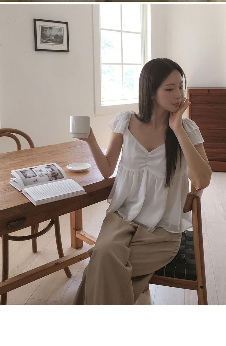 insv 칼라 주름 허리 수축 쉬폰 블라우스 루즈핏 다용도 맨위 민소매 작은 셔츠 상세 이미지 8