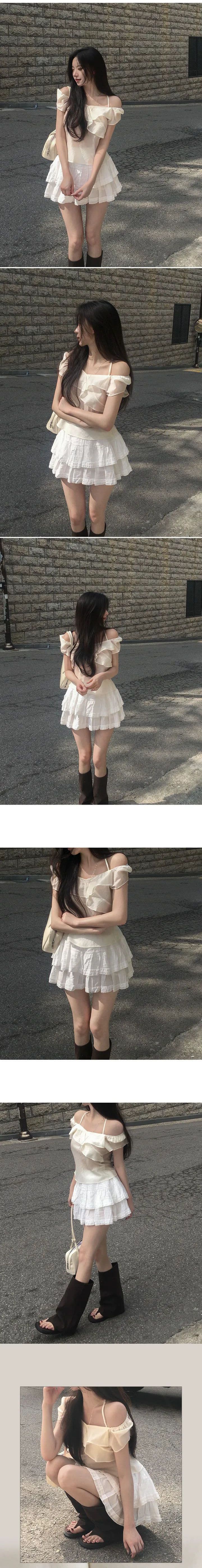한 부서 달콤한 매운맛 행침 목 프릴 셔츠 허리 수축 쇼트 스타일 V넥 작은 셔츠 맨위 상세 이미지 1