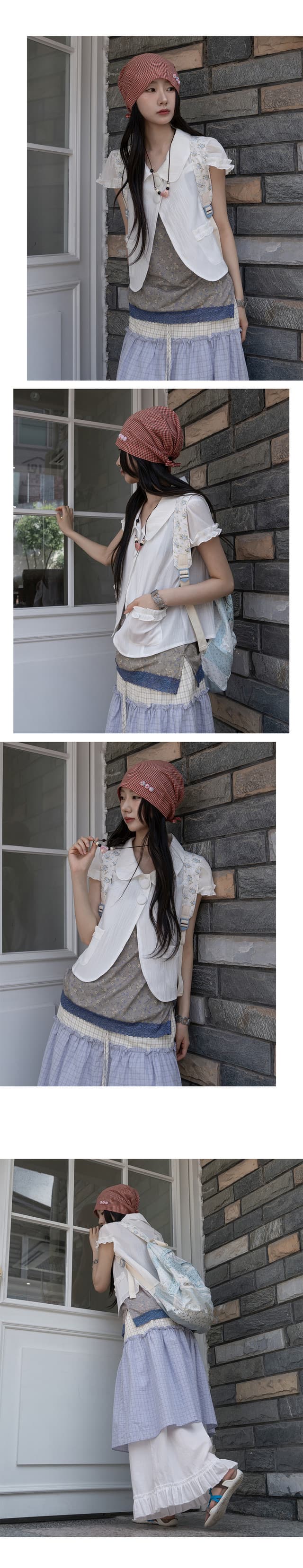 ins 베이비 칼라 프릴 반팔 셔츠 쇼트 스타일 질감 센스 외부 가져 가라. 작은 맨위 상세 이미지 3