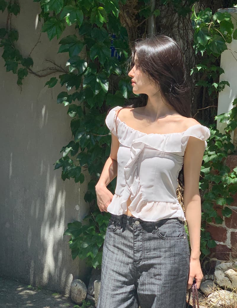 한 부서 불규칙 프릴 행침 목 슬립 몸매 가꾸기 쇼트 스타일 민소매 순수한 욕망 작은 조끼 상세 이미지 12