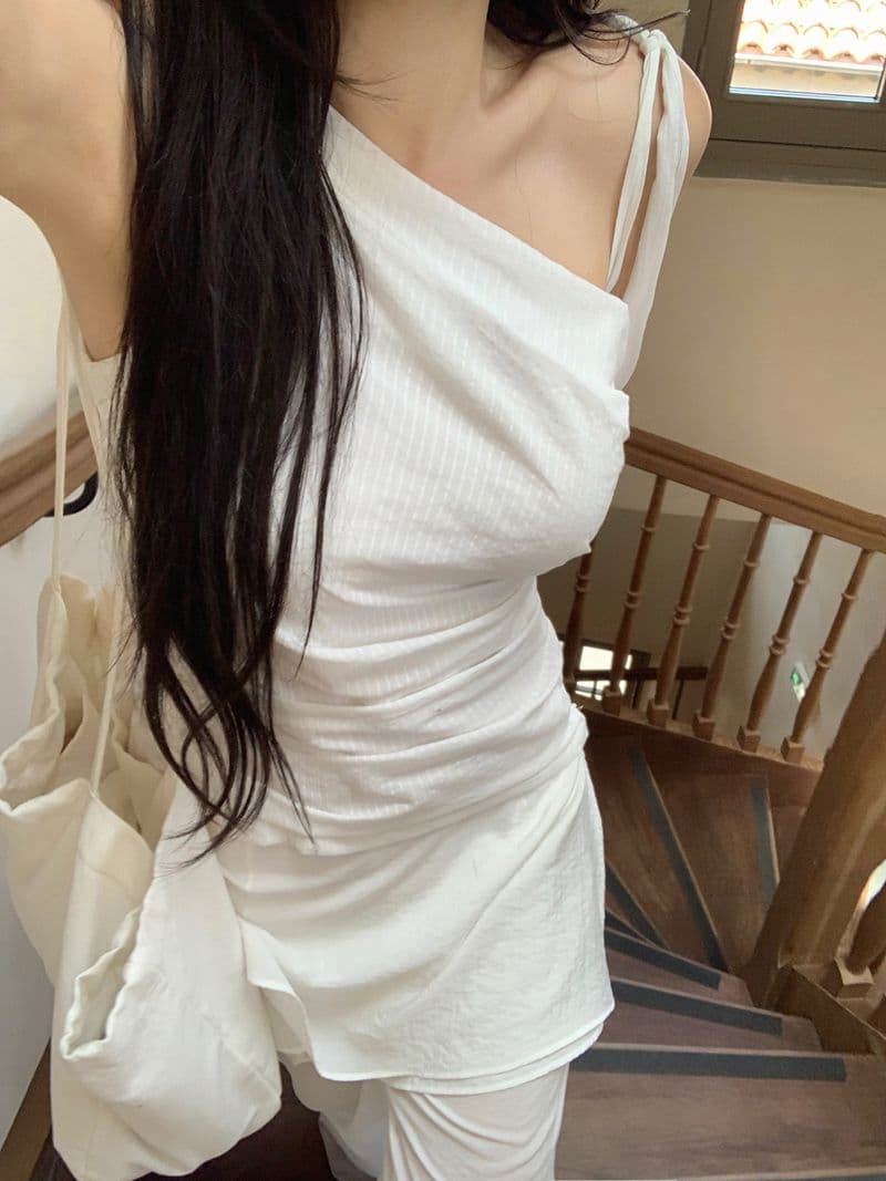 한 부서 레트로 체크무늬 비스듬한 어깨 캐미솔 리본 펌프 로프 허리 수축 쇼트 스타일 순수한 욕망 오프숄더 맨위 상세 이미지 8