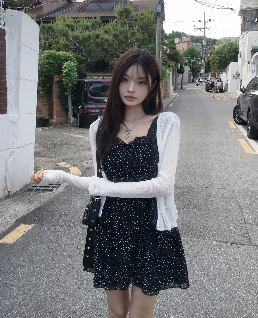 한 부서 레이스 레이스 도트 무늬 작은 검은 드레스 프릴 작은 키 쇼트 스타일 드레스 상세 이미지 21