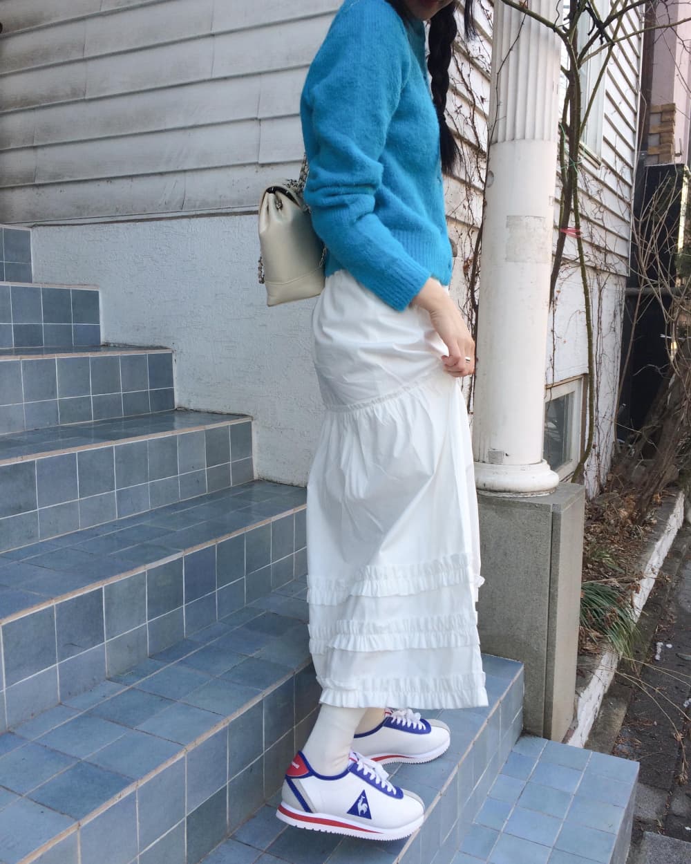한 부서 프릴 케이크 반신 롱 스커트 하이웨이스트 펌프 로프 주름 패치워크 한 마디 큰 진자 롱 스커트 상세 이미지 2
