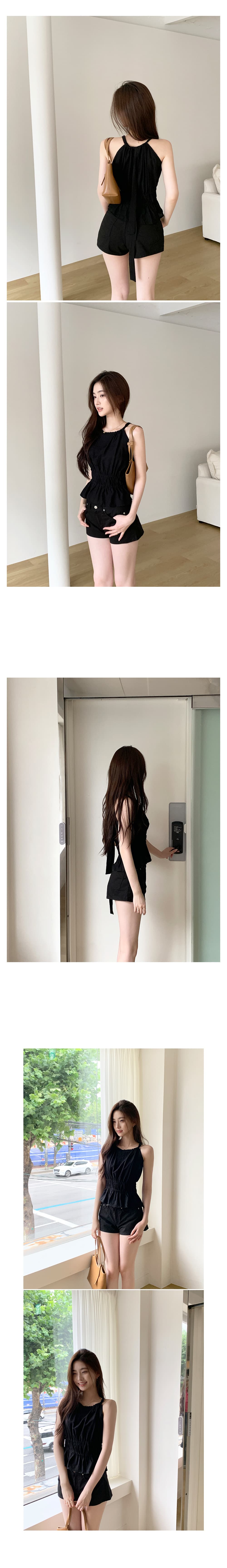 한 부서 주름 허리 수축 캐미솔 허리 연꽃 잎 밑단 질감 센스 인사이드 잡아라. 의류 상세 이미지 5