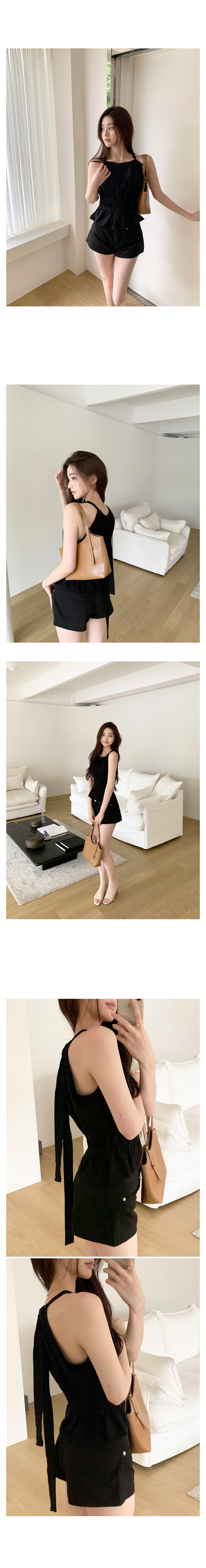 한 부서 주름 허리 수축 캐미솔 허리 연꽃 잎 밑단 질감 센스 인사이드 잡아라. 의류 상세 이미지 6
