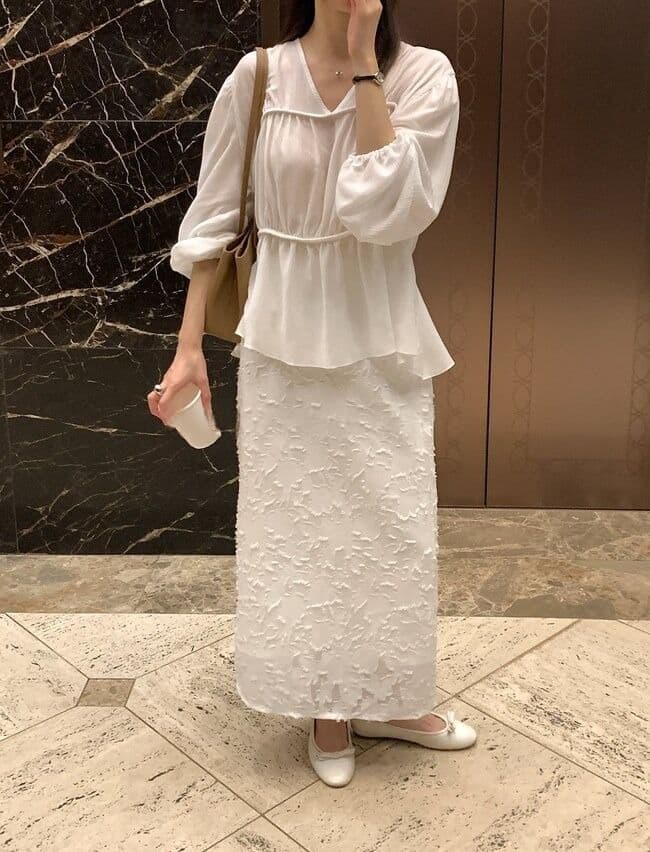 한 부서 chic 부드러운 V넥 펌프 Pleat 벌룬 소매 맨위 프릴 요정 가스 쉬폰 작은 셔츠 상세 이미지 9