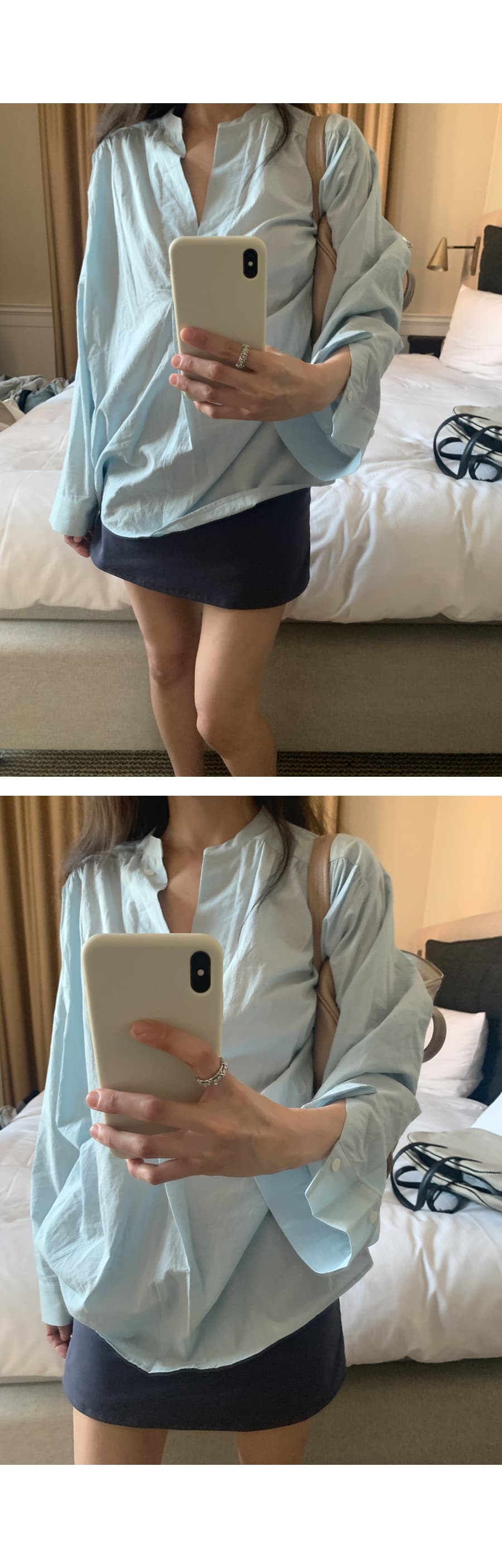 한국 chic 스탠드 칼라 풀오버 셔츠 미니멀리즘 루즈핏 가을 어깨 소매 느긋한 품격 맨위 상세 이미지 6