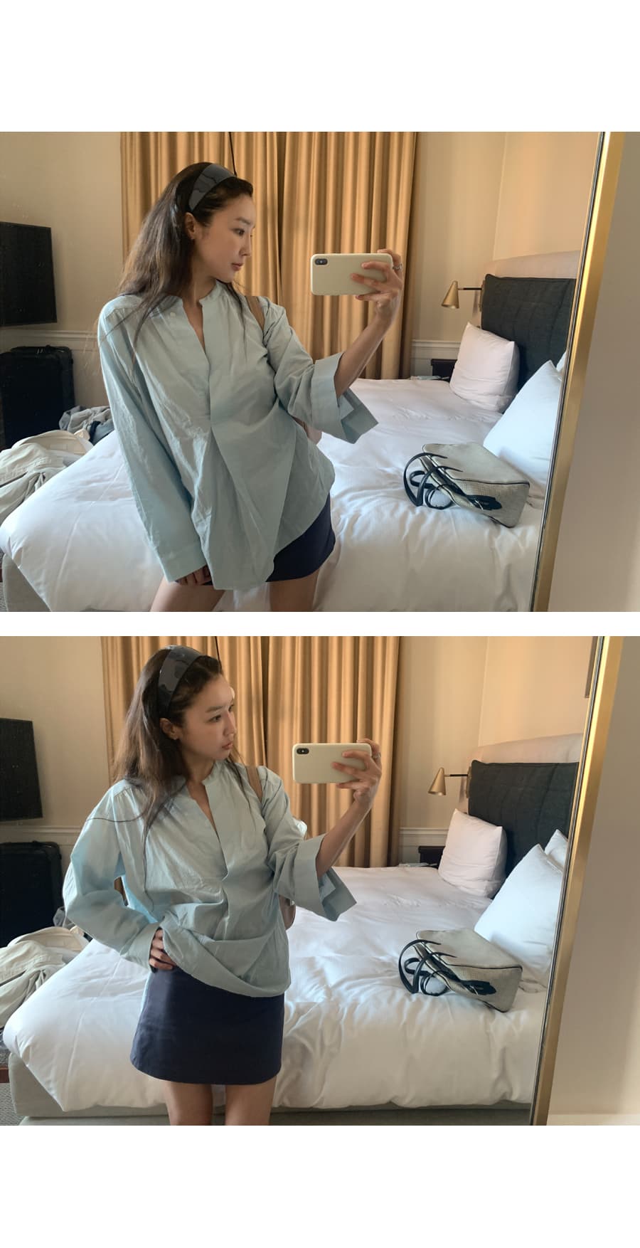 한국 chic 스탠드 칼라 풀오버 셔츠 미니멀리즘 루즈핏 가을 어깨 소매 느긋한 품격 맨위 상세 이미지 8