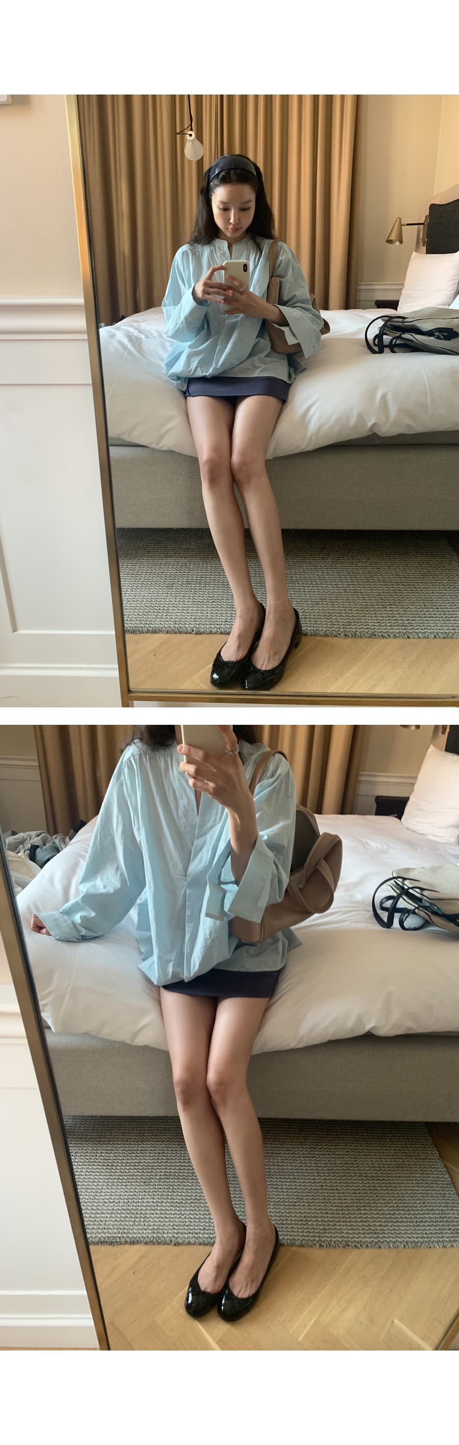 한국 chic 스탠드 칼라 풀오버 셔츠 미니멀리즘 루즈핏 가을 어깨 소매 느긋한 품격 맨위 상세 이미지 10