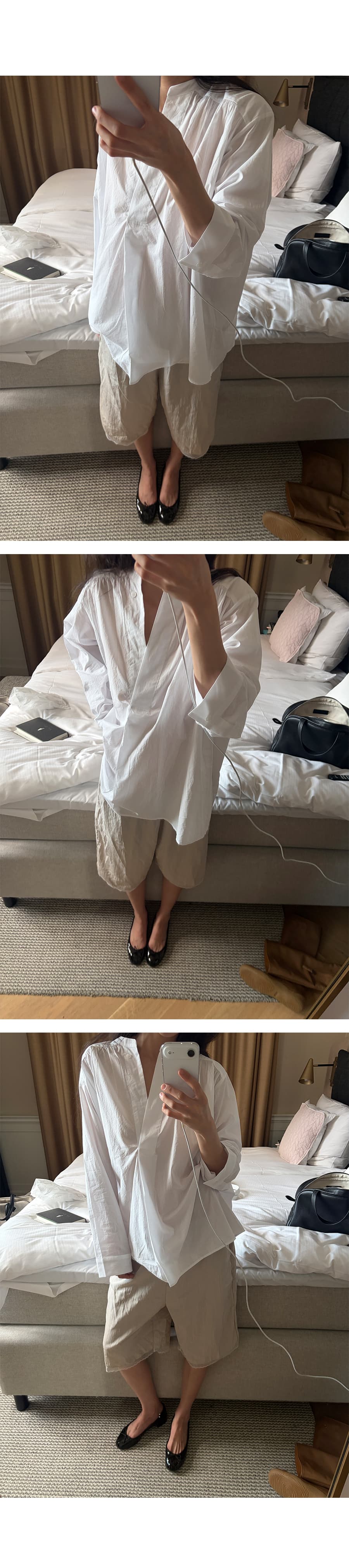 한국 chic 스탠드 칼라 풀오버 셔츠 미니멀리즘 루즈핏 가을 어깨 소매 느긋한 품격 맨위 상세 이미지 14