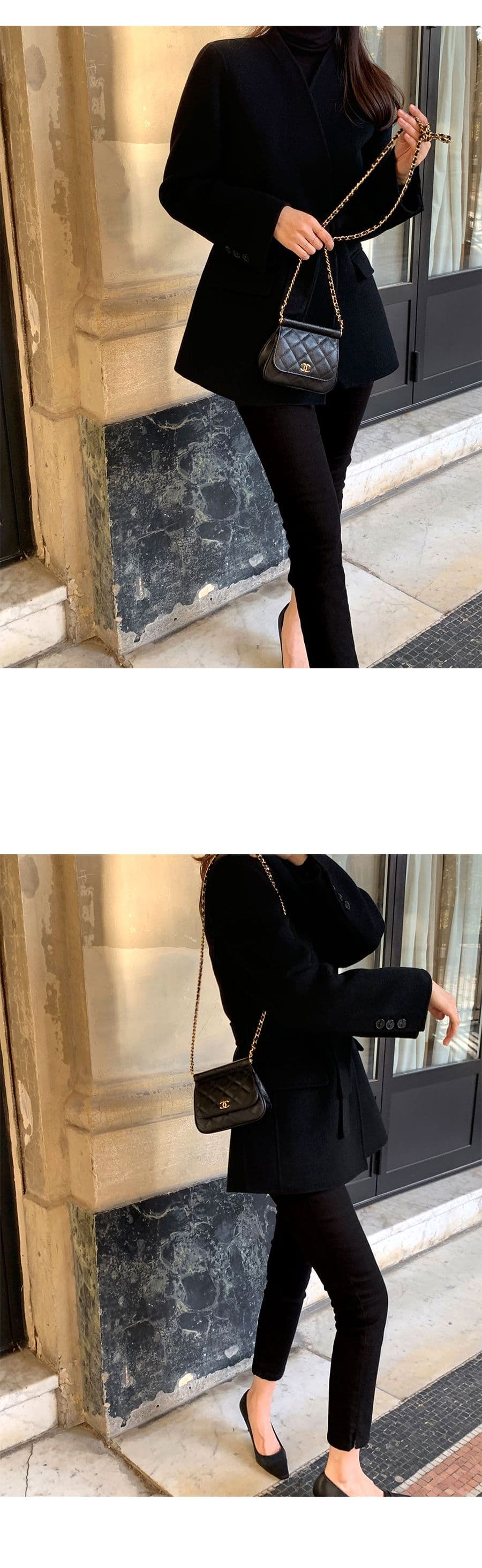 한국 V넥 레이스업 작은 키 모직 코트 미니멀리즘 품격 부드러운 모직 외투 상세 이미지 11