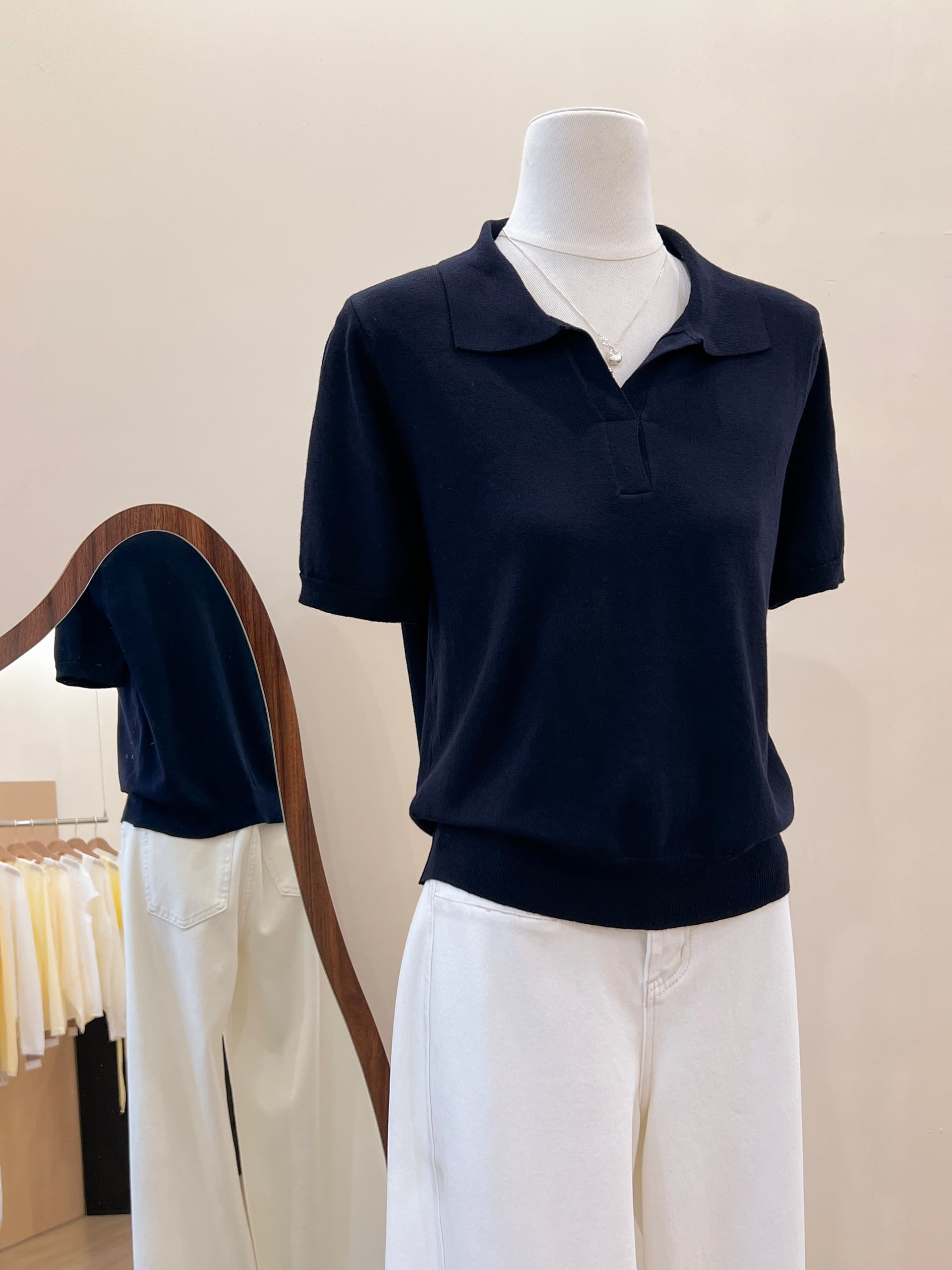 실사 오래된 돈 바람 POLO 칼라 익스트림 제인 상쾌 품격 니트 스웨터 여성 봄 여름 이미지 5
