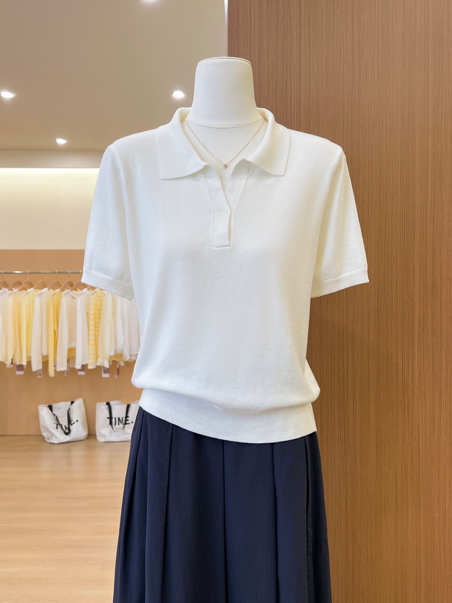 실사 오래된 돈 바람 POLO 칼라 익스트림 제인 상쾌 품격 니트 스웨터 여성 봄 여름 이미지 3