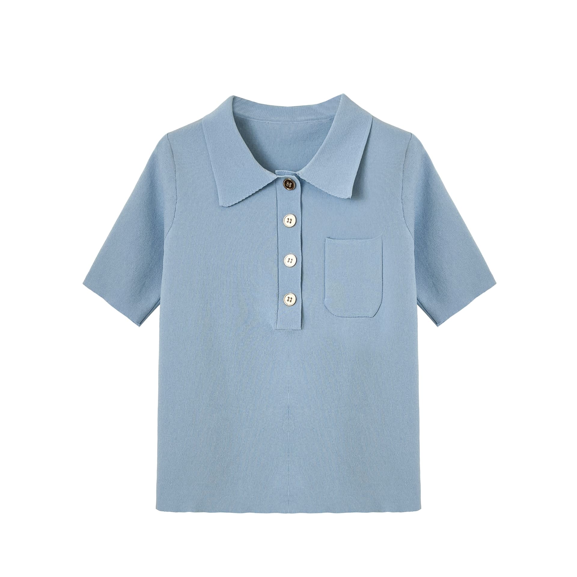 실사 프랑스식 POLO 칼라 파란색 니트 반팔 티셔츠 여성 여름 고급 센스 품격 몸매 가꾸기 슬림해 보이는 맨위 상세 이미지 2