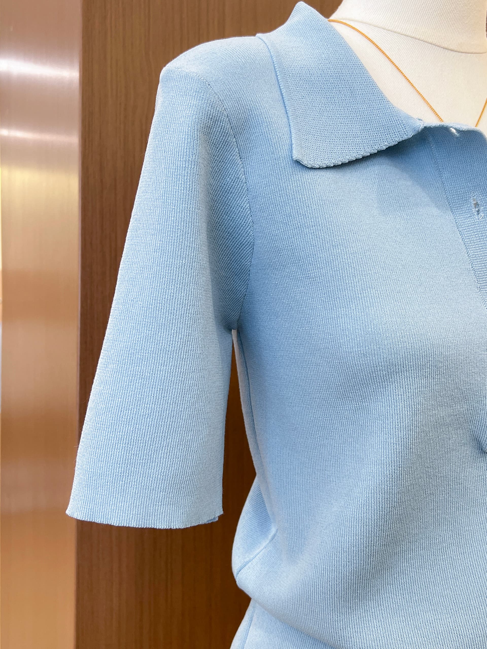 실사 프랑스식 POLO 칼라 파란색 니트 반팔 티셔츠 여성 여름 고급 센스 품격 몸매 가꾸기 슬림해 보이는 맨위 상세 이미지 10