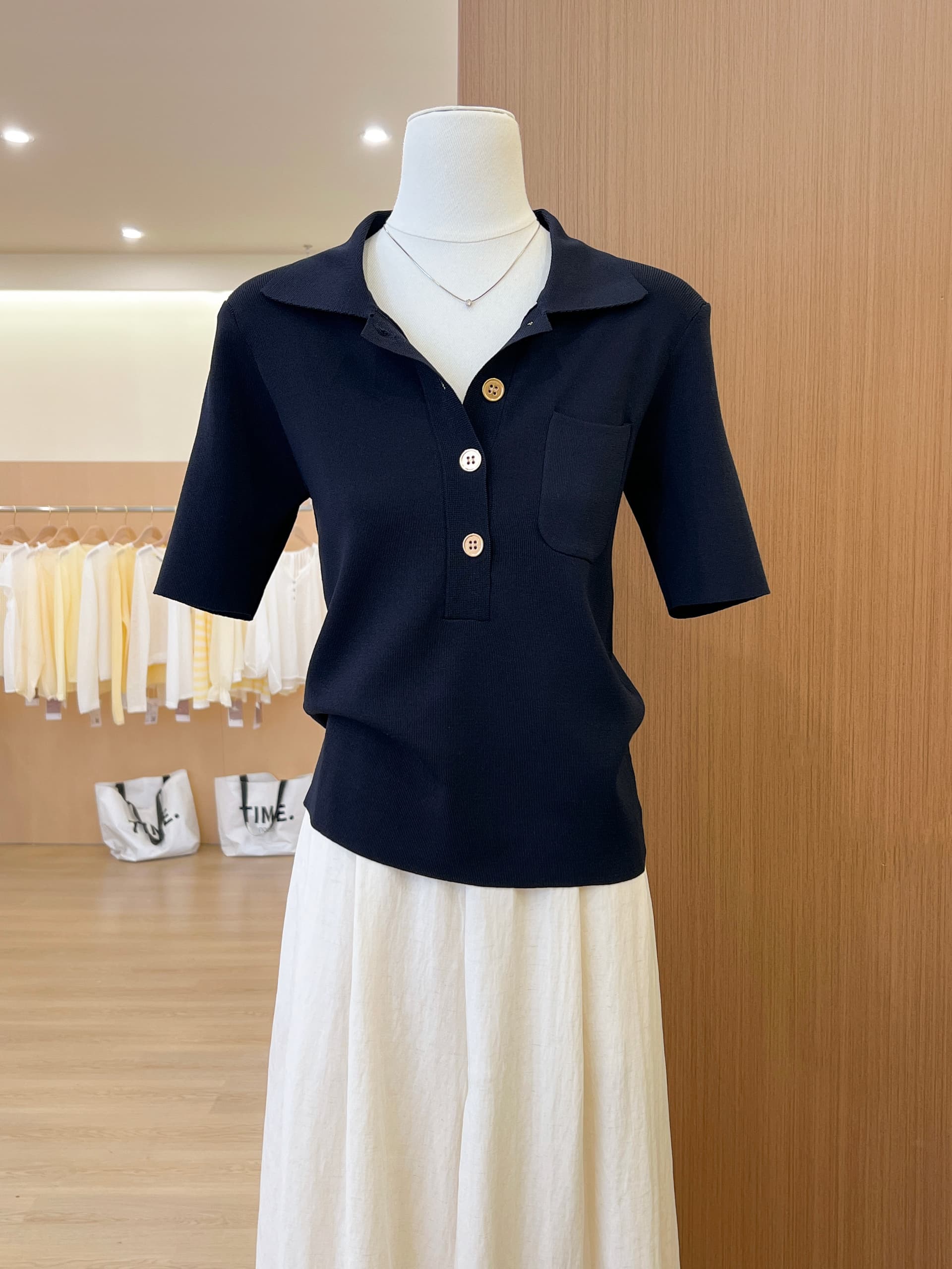 실사 프랑스식 POLO 칼라 파란색 니트 반팔 티셔츠 여성 여름 고급 센스 품격 몸매 가꾸기 슬림해 보이는 맨위 상세 이미지 17
