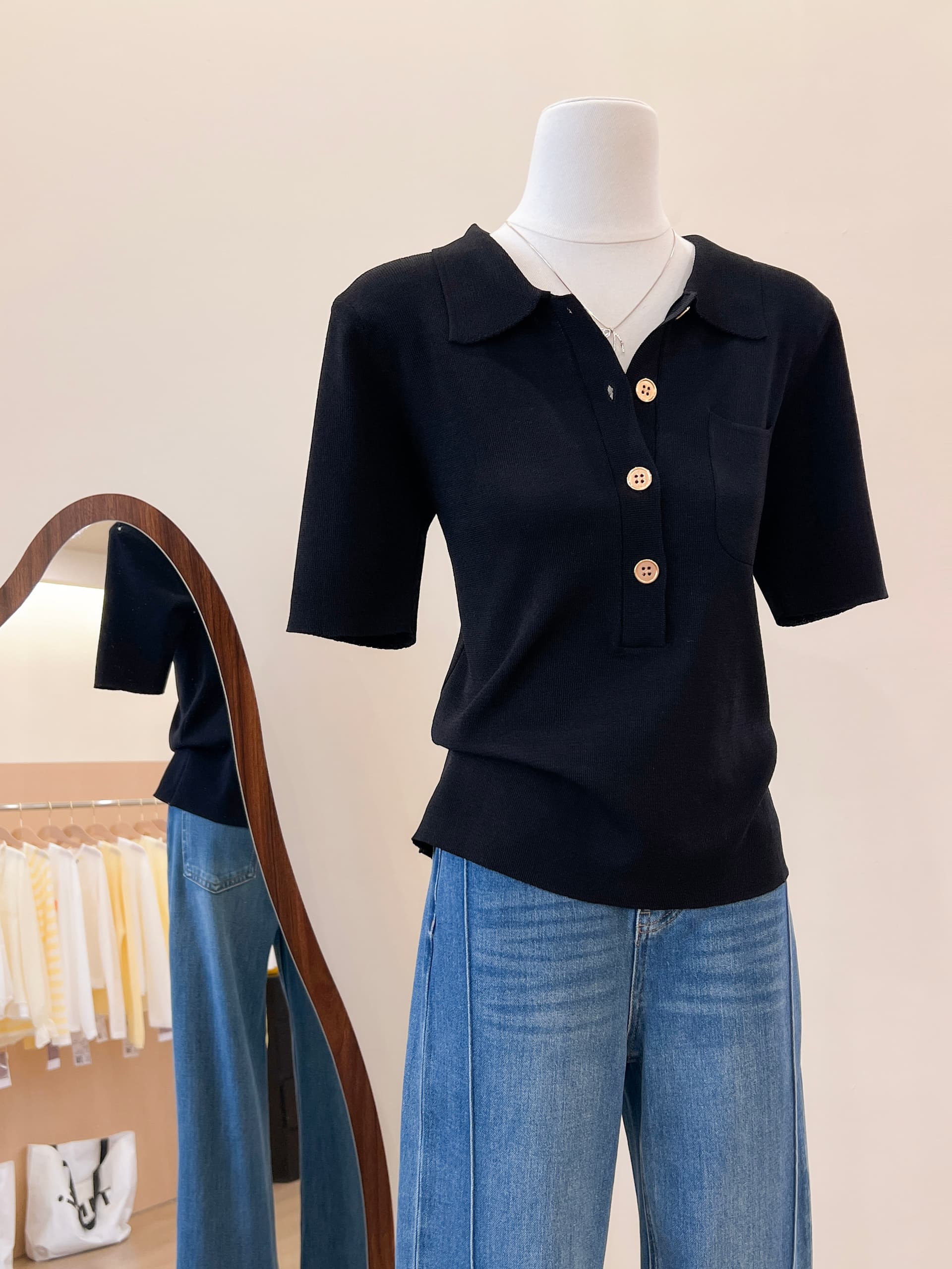 실사 프랑스식 POLO 칼라 파란색 니트 반팔 티셔츠 여성 여름 고급 센스 품격 몸매 가꾸기 슬림해 보이는 맨위 상세 이미지 19