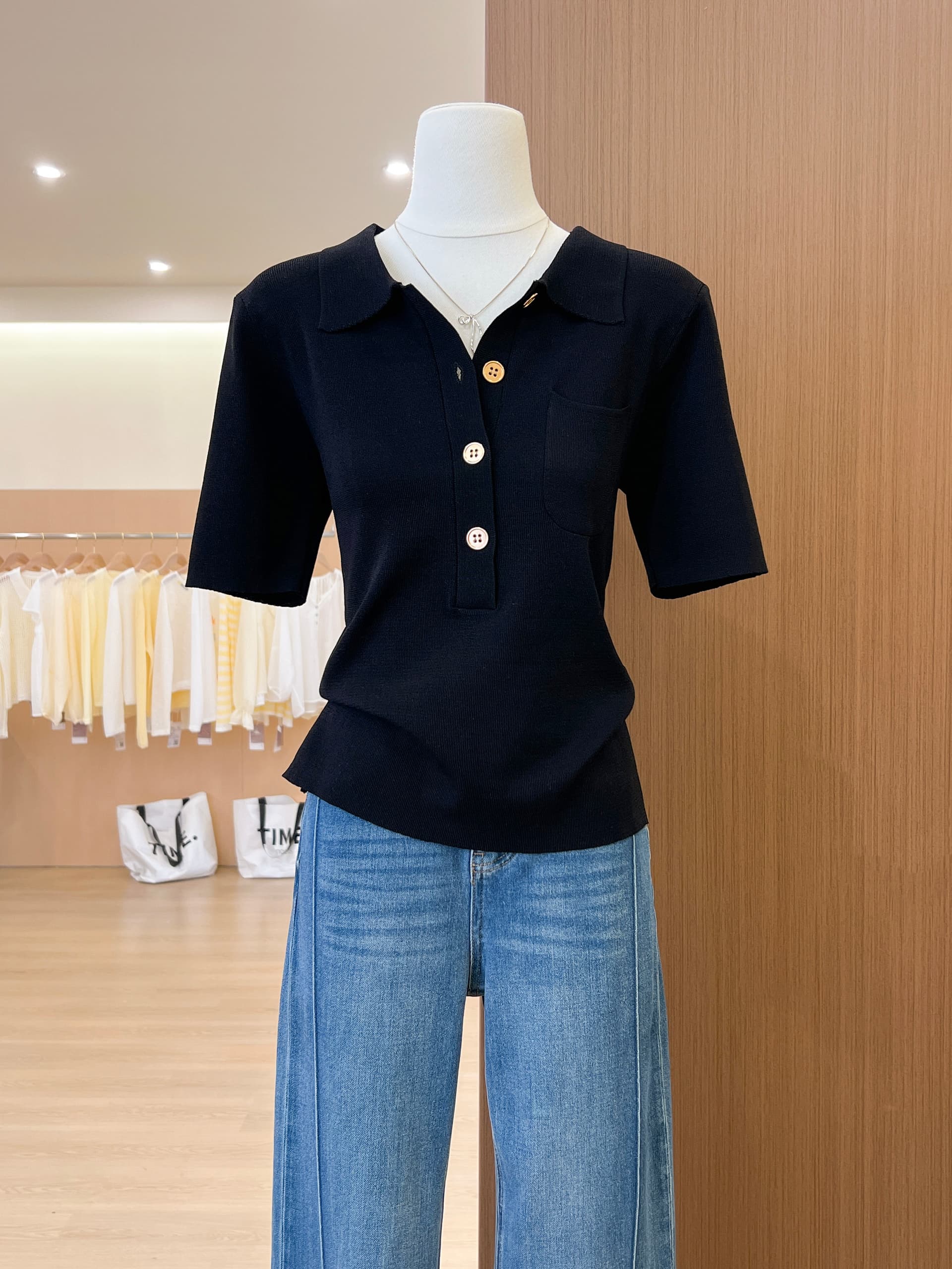 실사 프랑스식 POLO 칼라 파란색 니트 반팔 티셔츠 여성 여름 고급 센스 품격 몸매 가꾸기 슬림해 보이는 맨위 상세 이미지 20