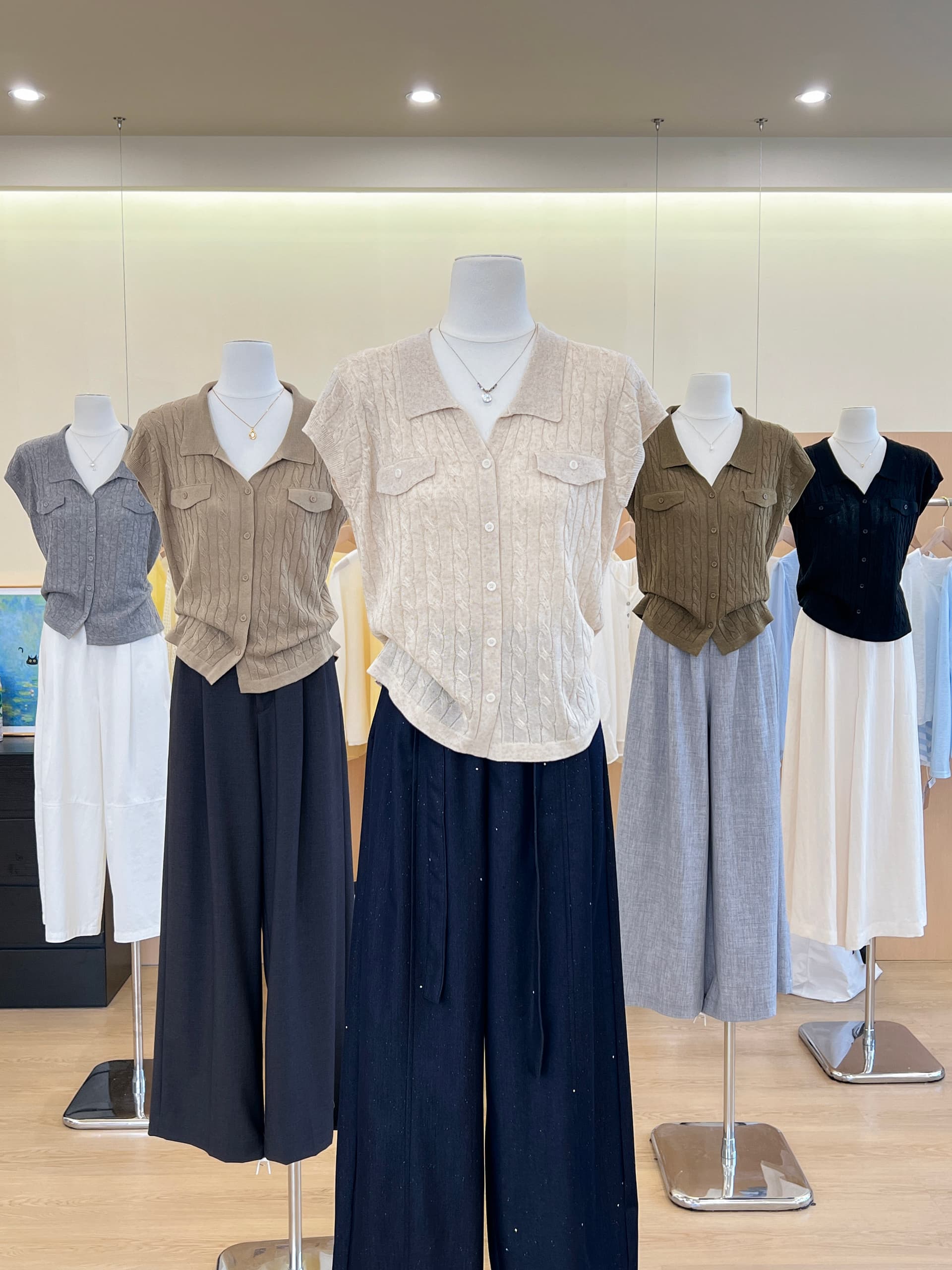 실사 작은 대중 POLO 칼라 반팔 니트 오픈 가디건 여성 여름 얇은 스타일 다용도 슬림해 보이는 품격 맨위 트렌디 상세 이미지 3