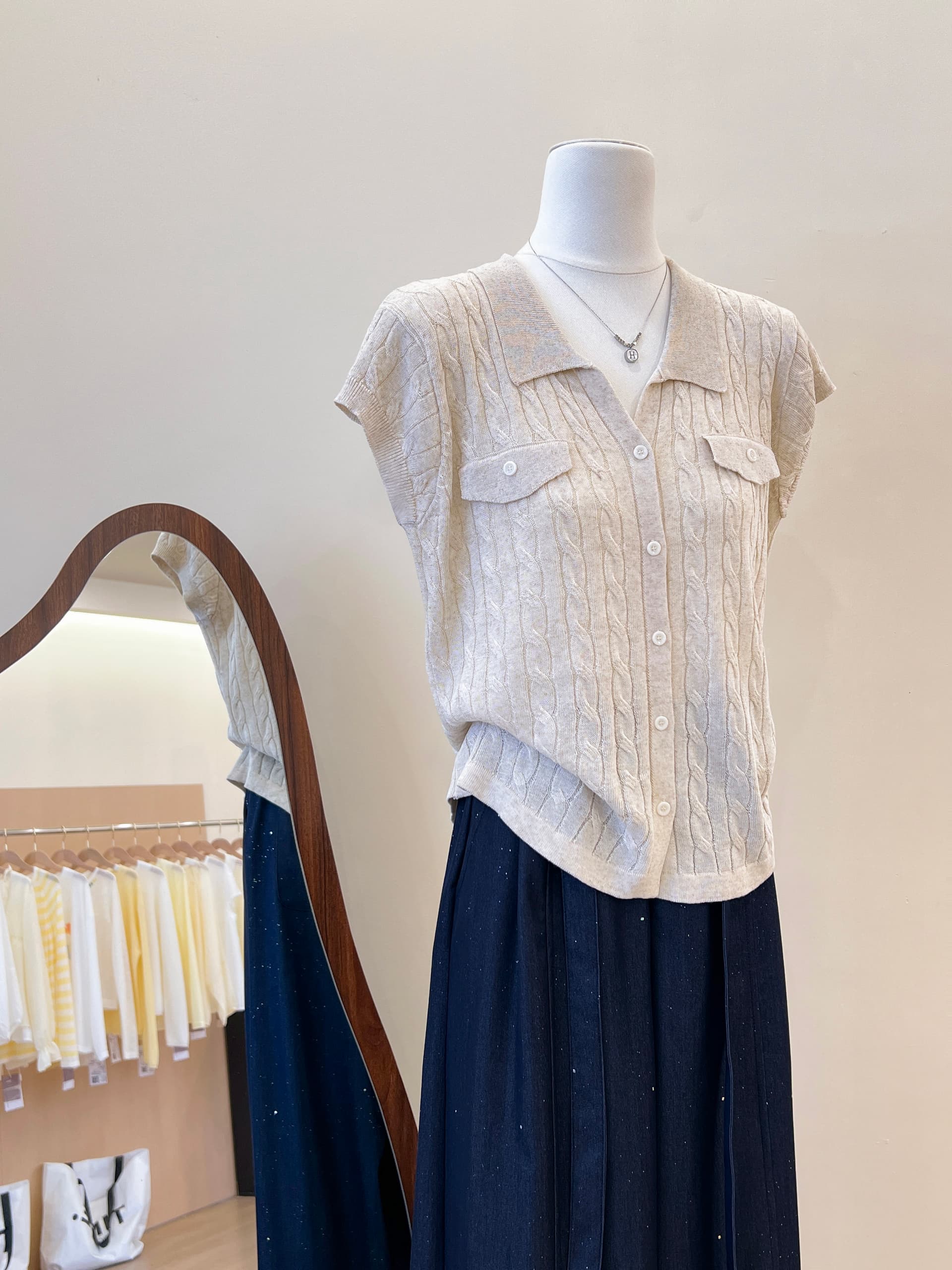 실사 작은 대중 POLO 칼라 반팔 니트 오픈 가디건 여성 여름 얇은 스타일 다용도 슬림해 보이는 품격 맨위 트렌디 상세 이미지 4