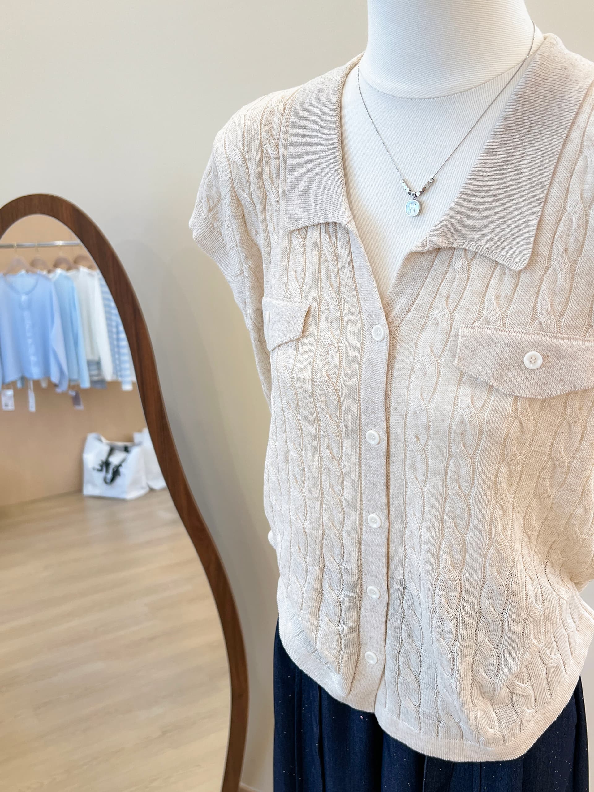 실사 작은 대중 POLO 칼라 반팔 니트 오픈 가디건 여성 여름 얇은 스타일 다용도 슬림해 보이는 품격 맨위 트렌디 상세 이미지 5